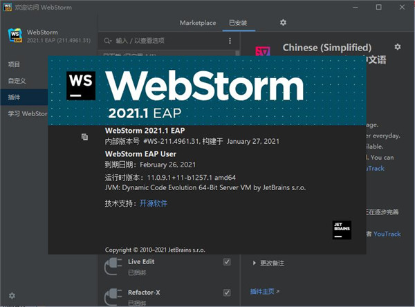 JetBrains WebStorm2021官方中文版下载 附安装和汉化教程
