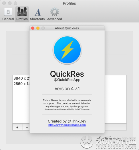 mac 的 QuickRes（屏幕分辨率切换工具）